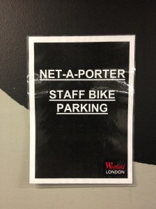 Westfield valet parking bike area net-a-porter sign