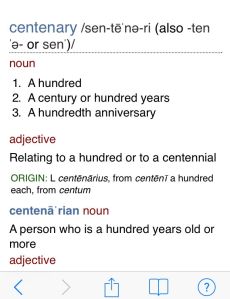 chambers definition of centenary