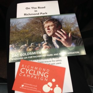 Leaflets handed out at meeting about cycling in Richmond Park