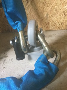 anti-pinch pin and protector chain on ground anchor